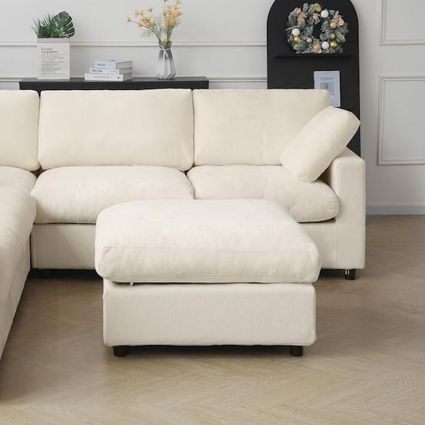 Modern Deep Seat 34 in. Armless Chenille Modular Sofa Ottoman with Detachable Covers for Office in Beige