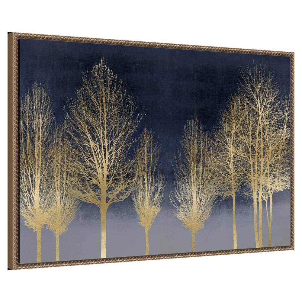 Gold Forest on Blue Beaded Framed Canvas Wall Art