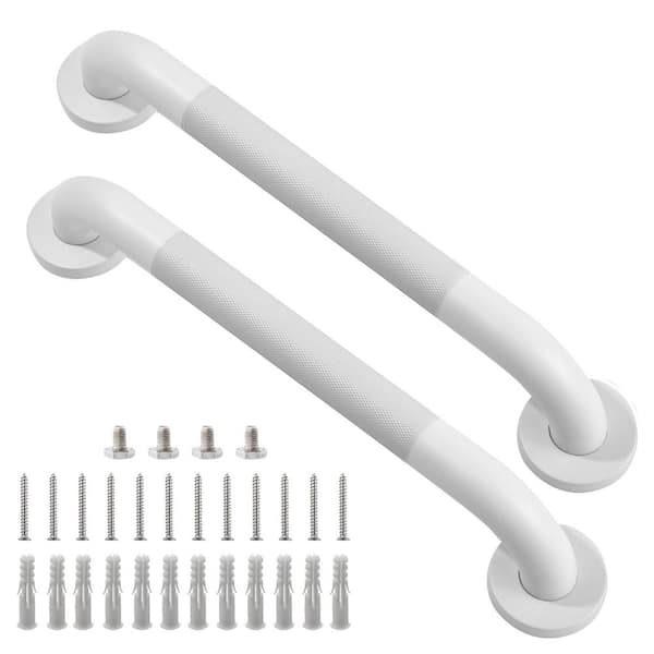 Numhew 16 in. Shower Grab Bar in White, 304 Stainless Steel Anti-Slip Bathroom Grab Bar, Handicap Shower Grab Bar (2-Pack)