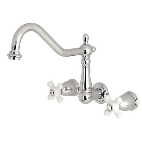 Kingston Brass Heritage 2-Handle Wall-Mount Standard Kitchen Faucet in Polished Chrome