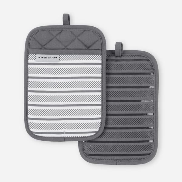 KitchenAid Albany Pot Holder 2-Pack Set, Charcoal Grey, 7x10