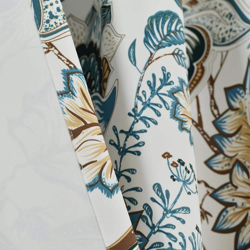 Turquoise Floral Polyester Blackout Rod Pocket Window Panels