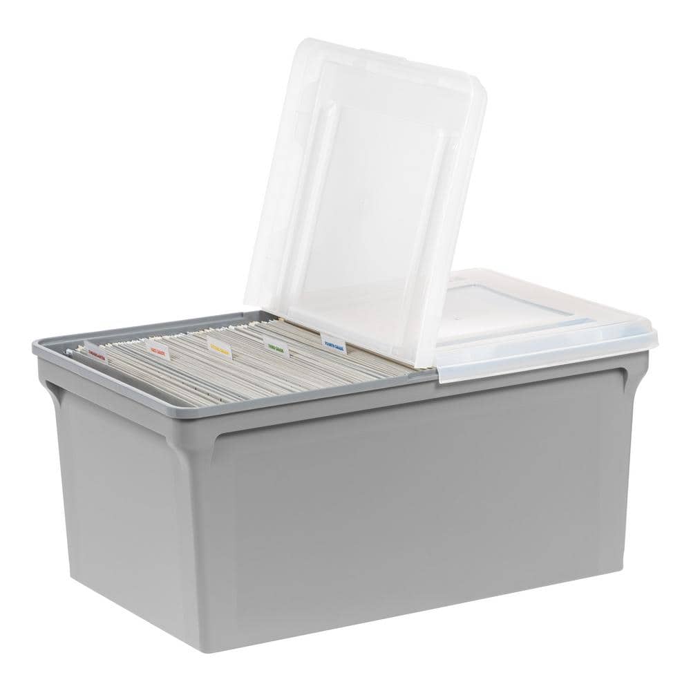 Gray Plastic Hanging File Storage Box with Split Lid