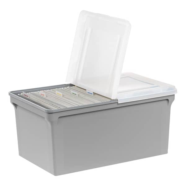 13.74 in. W x 10.75 in. H Wing-Lid Letter Size File Organizer Box, Gray with Clear Lid Letter Size
