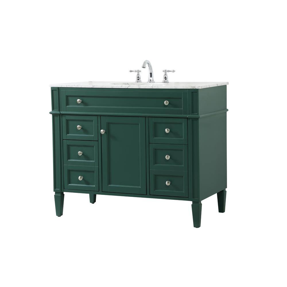 Green Solid Wood and Marble Single Bathroom Vanity