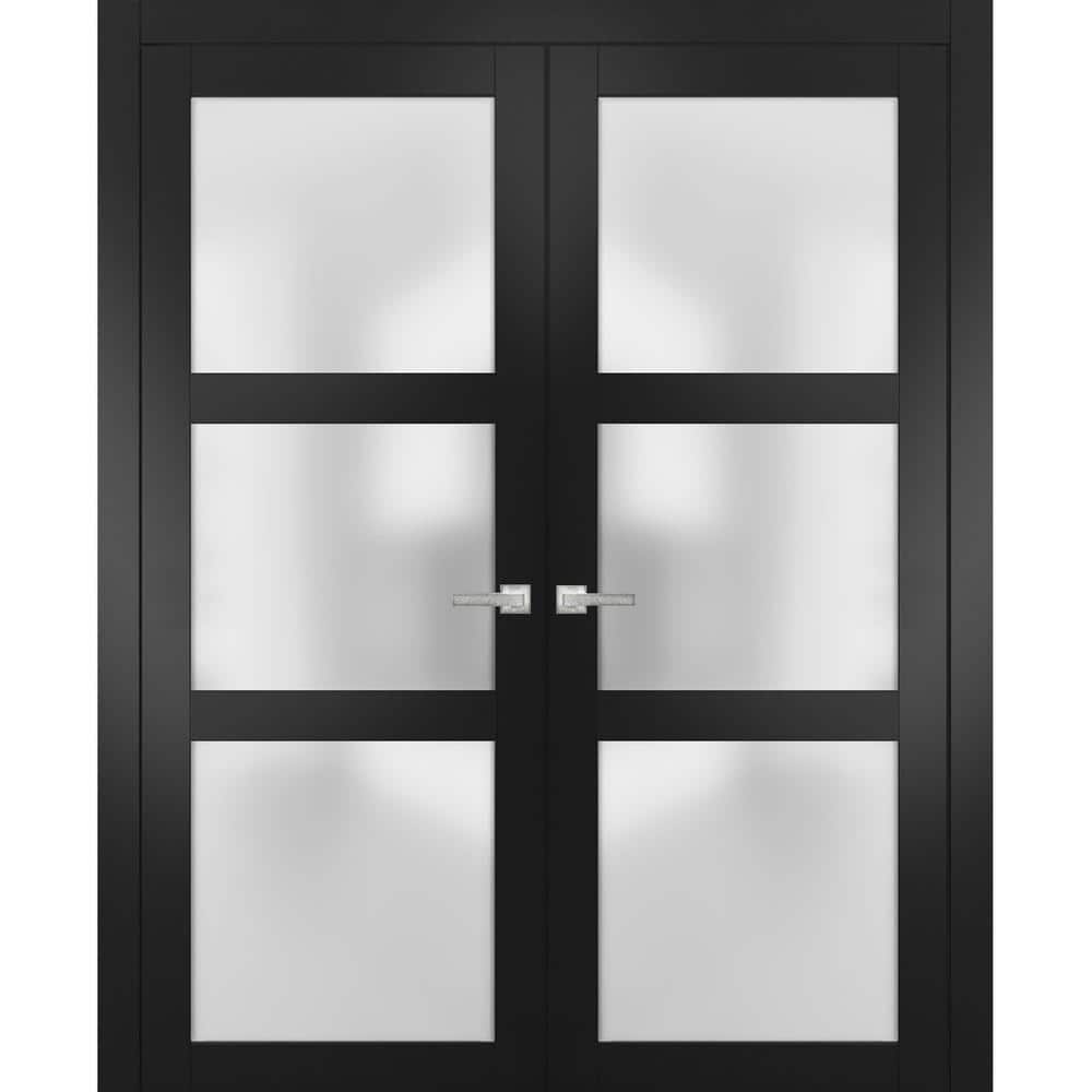 72 in. x 96 in. Black Matte Finished Universal/Reversible Frosted Glass Solid Wood Assembly Required Interior Door Kit price history on PriceWatchPro