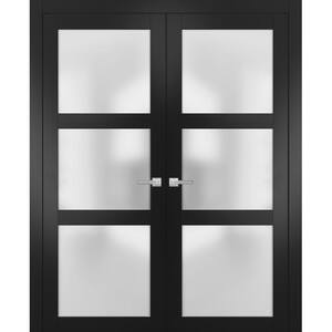 2552 56 in. x 84 in. Universal Handling Frosted Glass Solid Core Black Finished Pine Wood Interior Door Slab