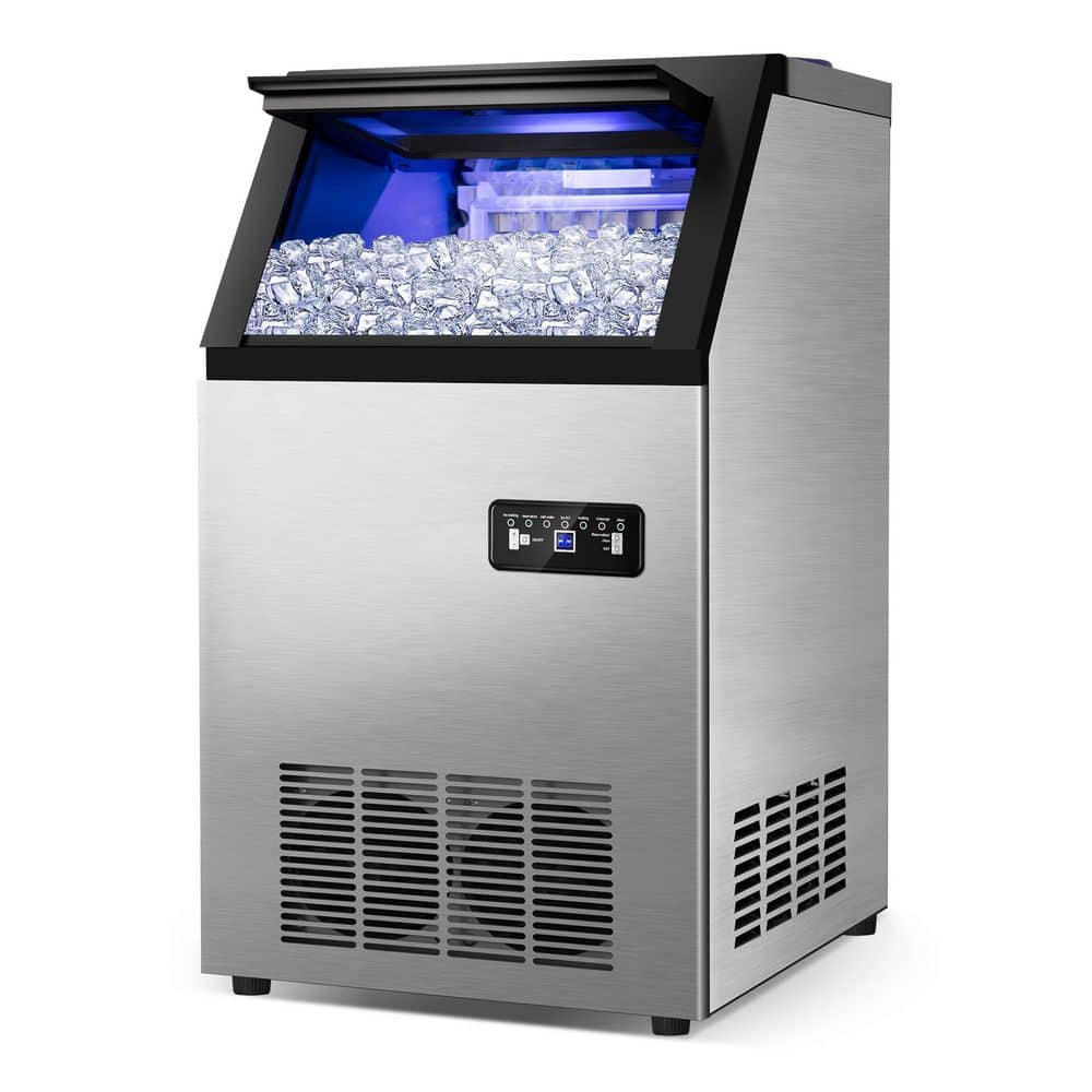 14.2 in. 120lb. /Day Freestanding Ice Maker in Stainless Steel w/Full-Size Cube Production for Homebar and Entertainment