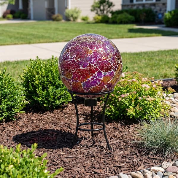 Sunnydaze Pearl Pink Crackled Glass Mosaic Gazing Globe - 10 in