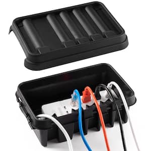 The Original Weatherproof Connection Box - Medium Indoor and Outdoor Electrical Power Cord Enclosure - Black