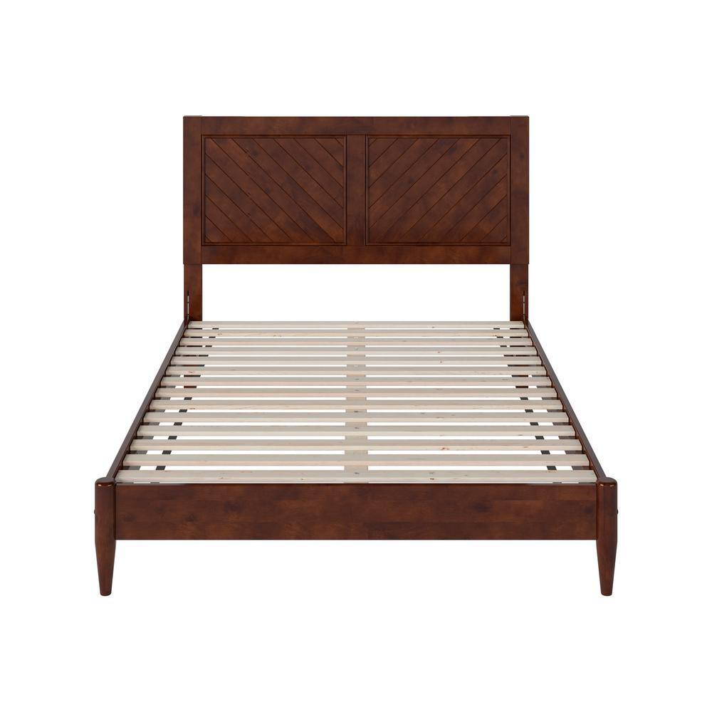 Walnut Full Solid Wood Platform Bed with Chevron Headboard