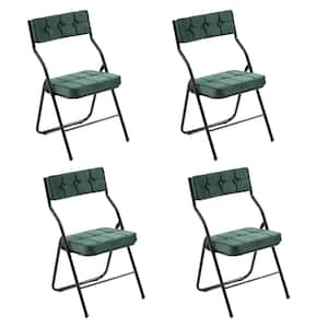 Modern Steel Frame Folding Chairs Stackable Dining Chairs with Green Velvet Seats Set of 4