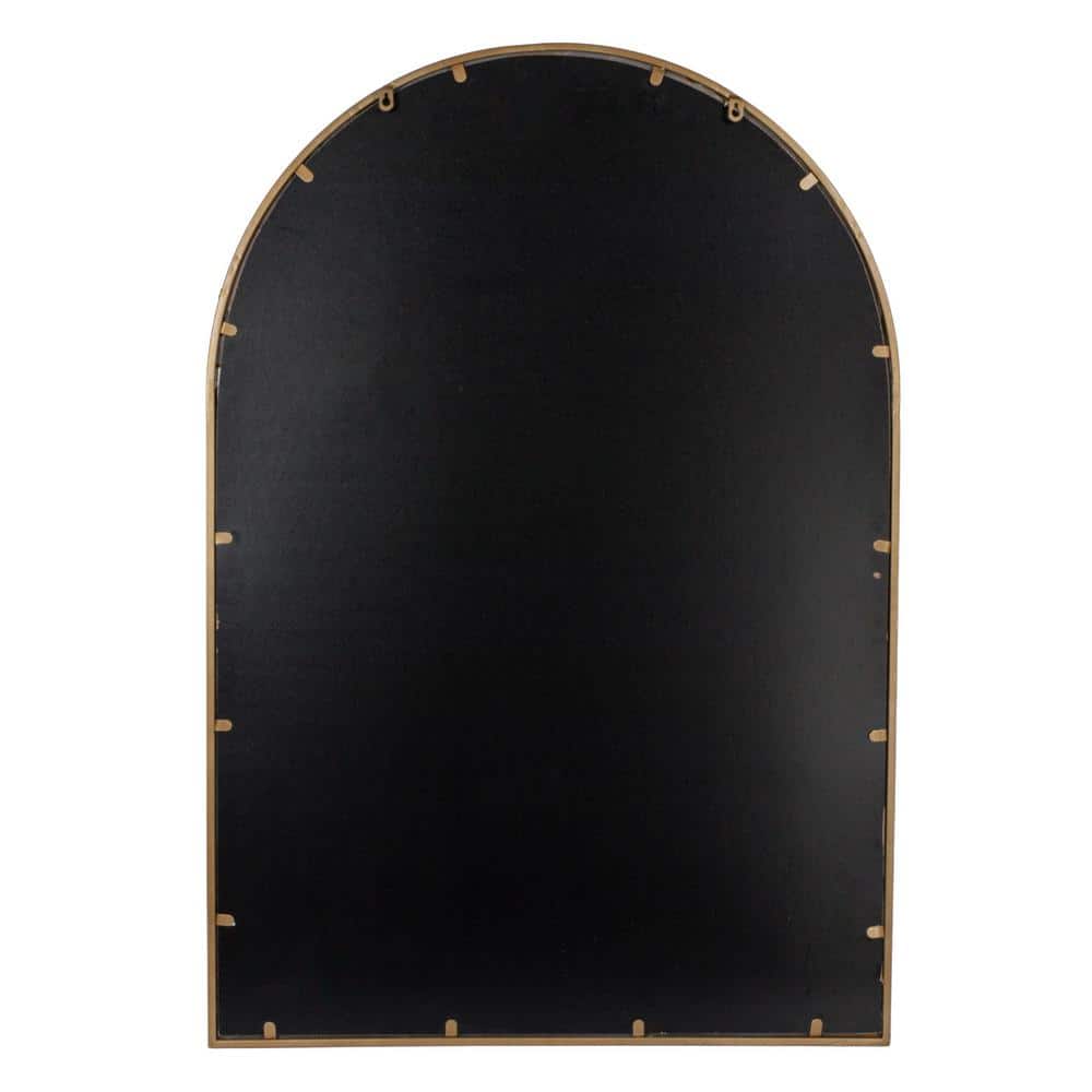 Gold Arched Windowpane Wall Mirror with Wood Frame