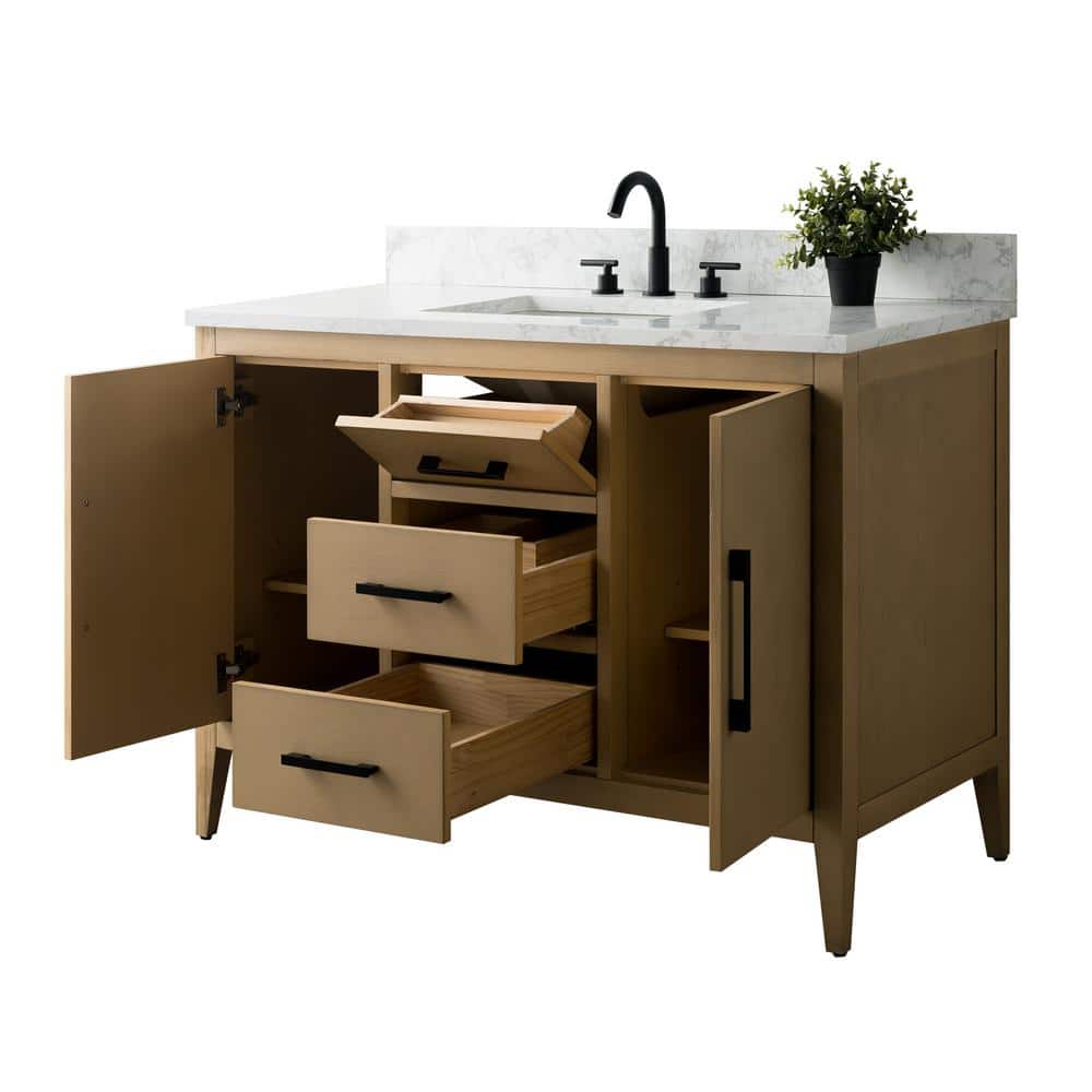 48'' Natural Oak Single Bathroom Vanity with Engineered Marble Top