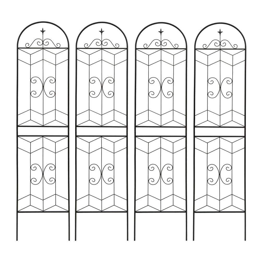 Cesicia Black 86.7 in. x 19.7 in. 4-Pack Metal Garden Trellis Arbor for ...