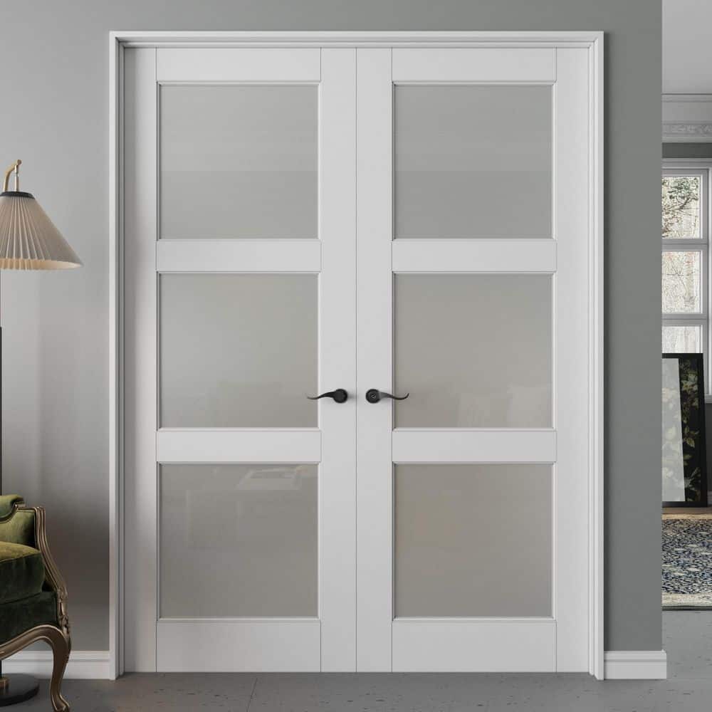 ARK DESIGN 36 in. x 80 in. Universal 3-Lite Frosted Glass White