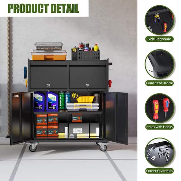 Kaikeeqli 35.5 in. H x 30 in. W x 18 in. D Black Metal Storage