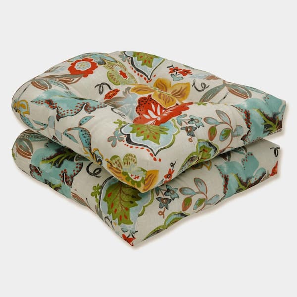 Pillow Perfect Floral 19 x 19 Outdoor Dining Chair Cushion in Green/Multicolored (Set of 2)