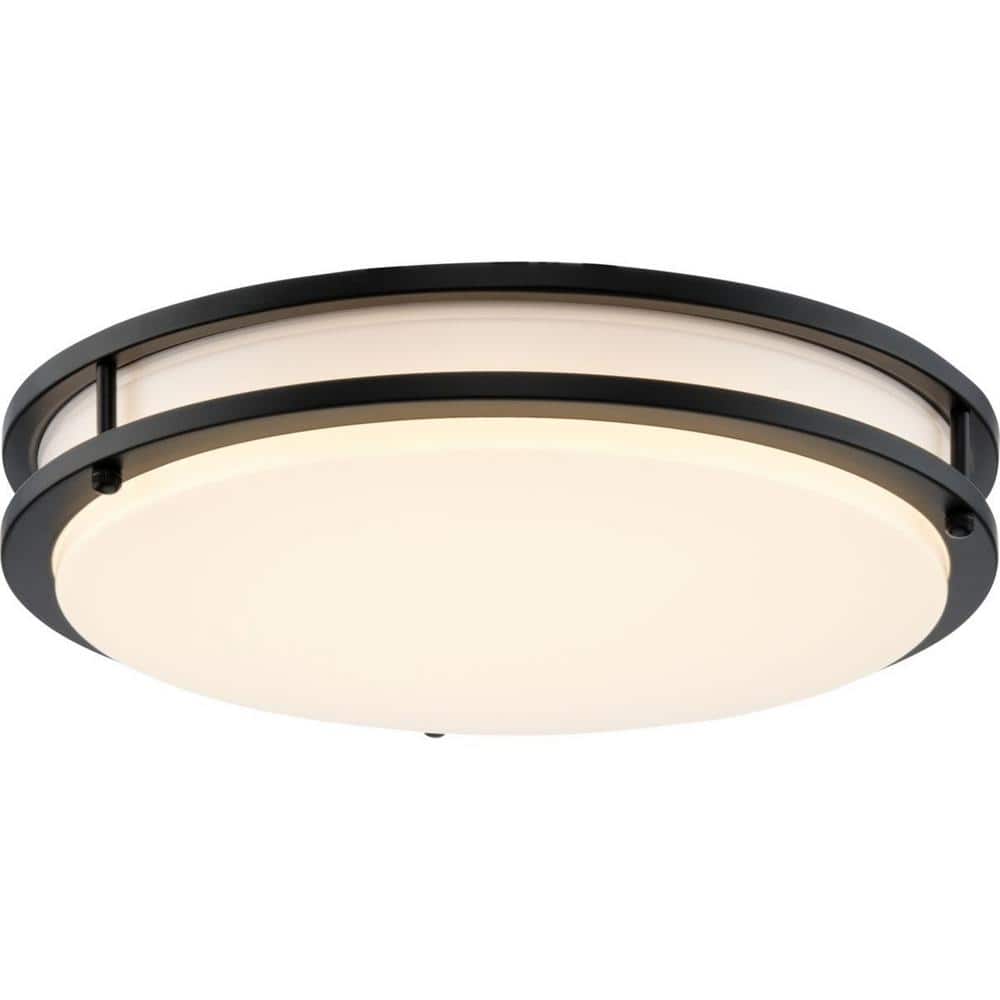 Abide 14" Matte Black and Nickel LED Flush Mount Light