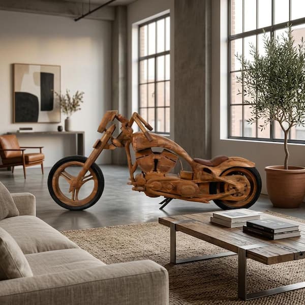 Liv & Skye Brown 96 in. x 40 in. Wood Chopper Bike Sculpture 18657