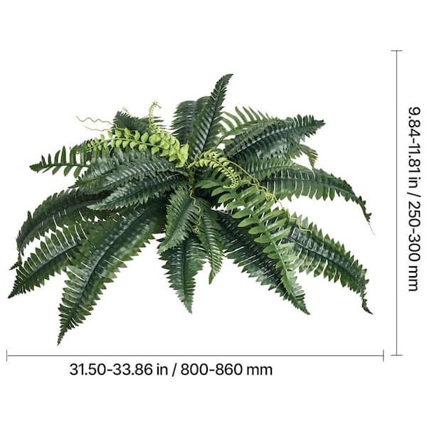 31-34 in. Green Indoor Artificial Fern, Hanging Faux Fern for Indoor Outdoor Decor, 30 Branches, No Flowerpot, 2-Pack