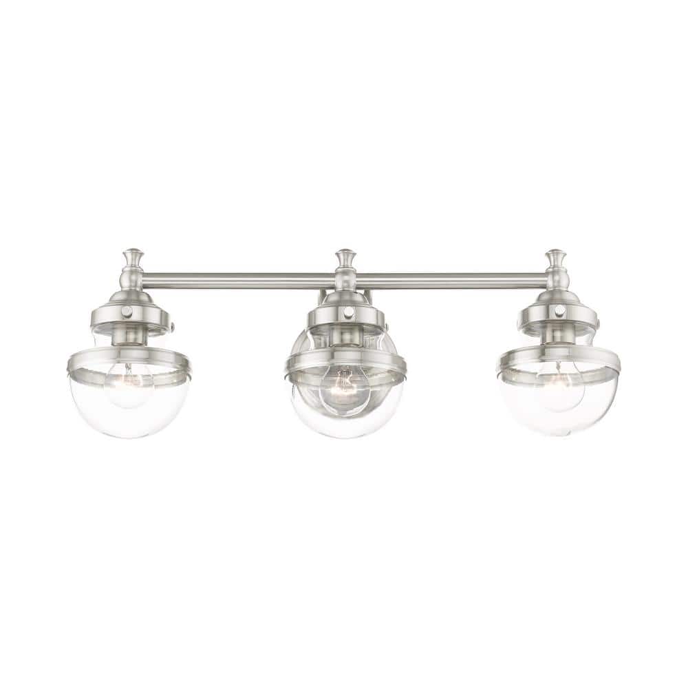 Brushed Nickel 3-Light Vanity with Clear Glass Shades