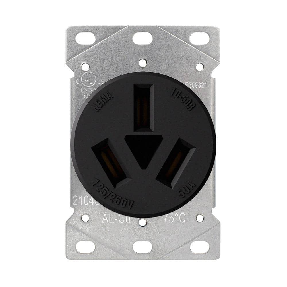 50 Amp 125/250V NEMA 10-50R Flush Mount Power Outlet, Single Straight Blade Range and Dryer Outlet Non-Grounding, Black price history on PriceWatchPro