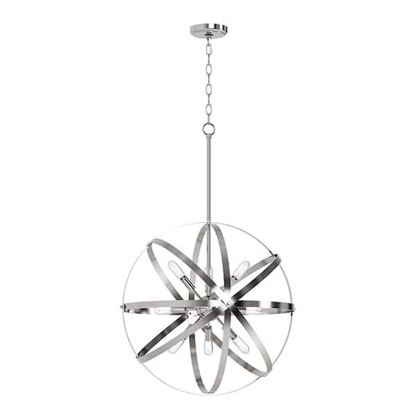 Kaston 9-Light 22 in. Plug and Play Brushed Nickel Sphere Pendant Chandelier with SkyPlug