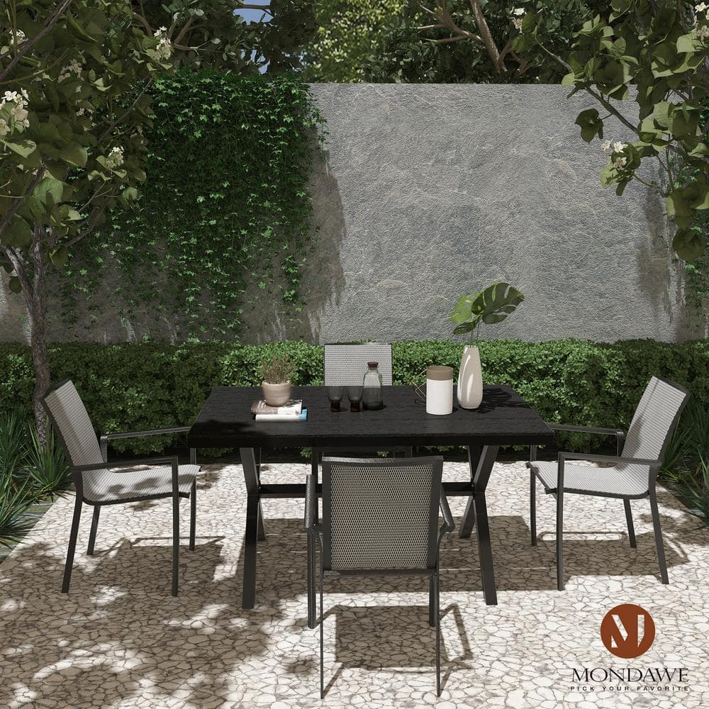 5-Piece Aluminum Standard Height Outdoor Dining Table Set with Textilene Backrest and Plastic Wood Tabletop -  Mondawe, MO-TBK42-4P