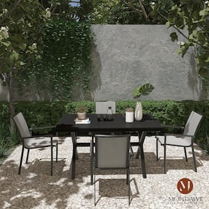 5-Piece Aluminum Standard Height Outdoor Dining Table Set with Textilene Backrest and Plastic Wood Tabletop