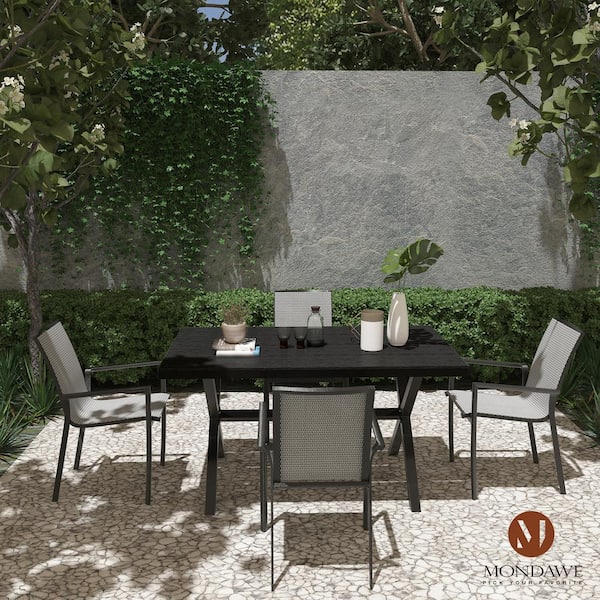 Mondawe 5-Piece Aluminum Standard Height Outdoor Dining Table Set with Textilene Backrest and Plastic Wood Tabletop