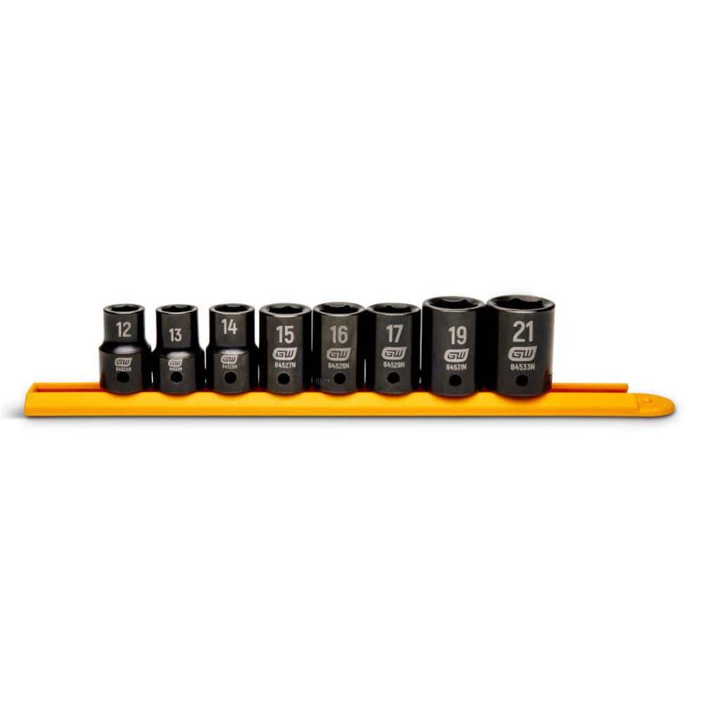 1/2 in. Drive 6-Point Metric Standard Impact Socket Set (8-Piece)