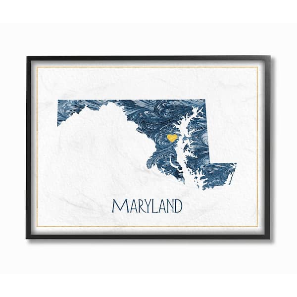 Stupell Industries 24 in. x 30 in. "Maryland Minimal Blue Marbled Paper Silhouette" by Daphne Polselli Framed Wall Art