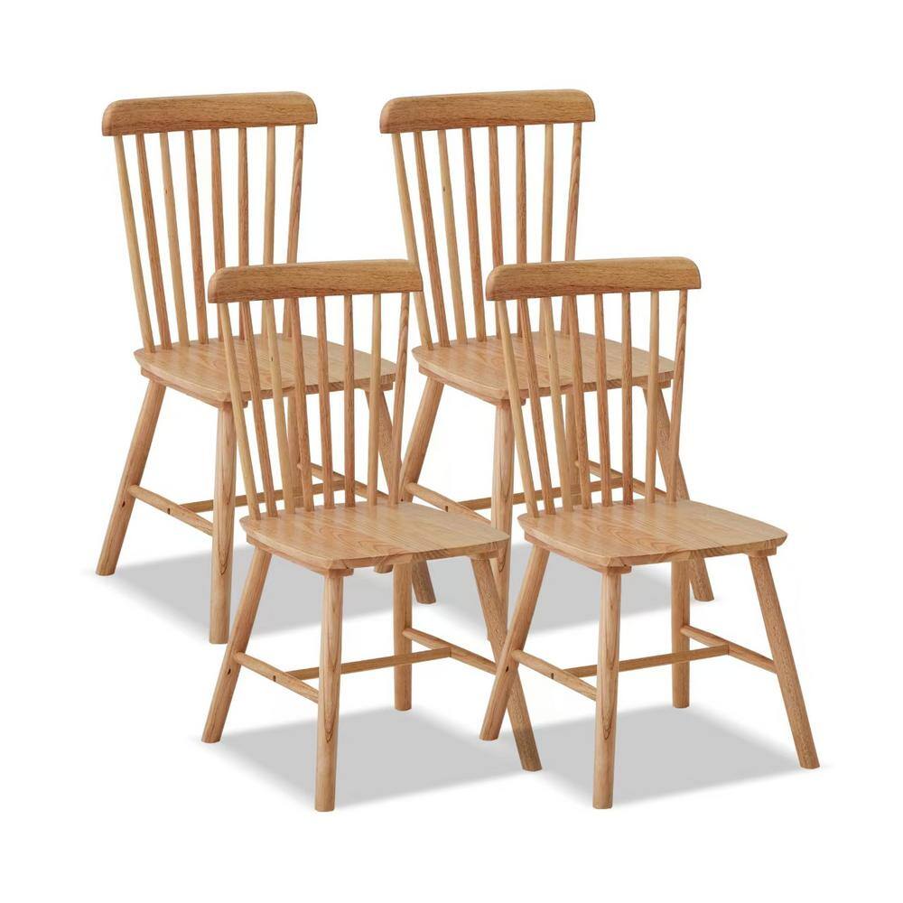 Natural High Back Windsor Solid Wood Dining Chairs Set of 4