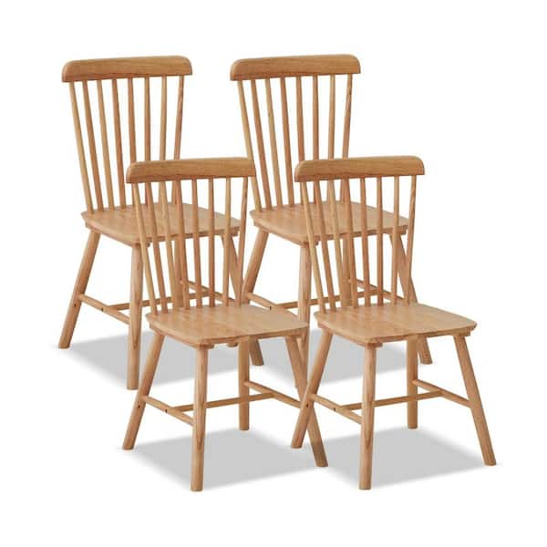 Harper & Bright Designs Natural Windsor 100% Solid Wood Dining Chairs Set of 4