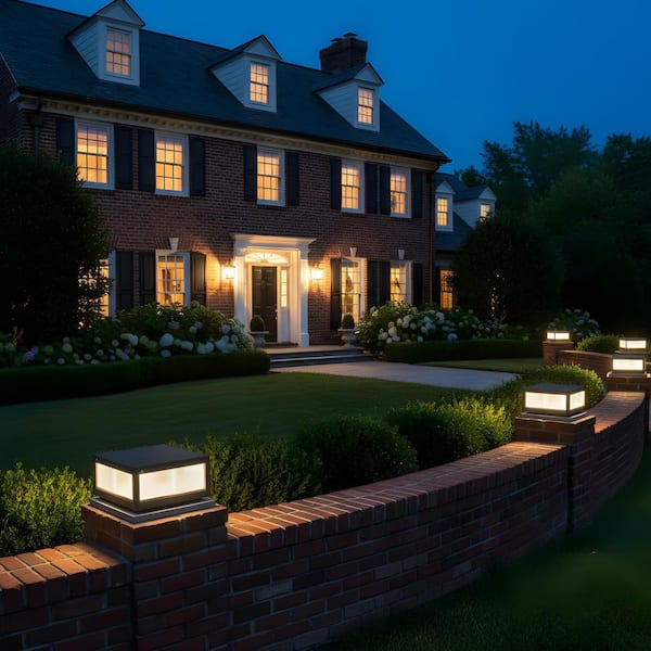 12 in. x 12 in. Black Solar LED Post Cap Light for Porch, Deck, Sidewalk, Doorway, Garden(2-Pack)