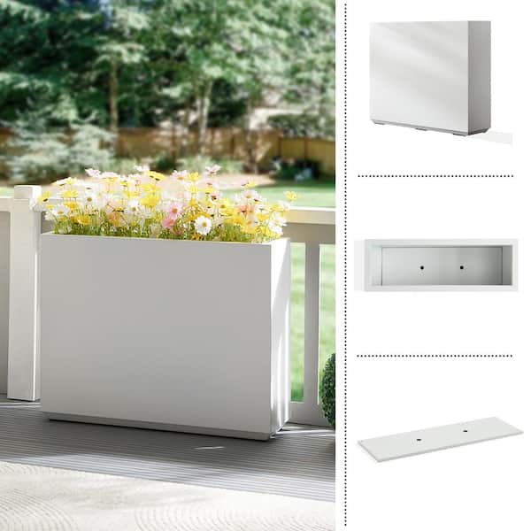 24.02 in. H x 30 in. W x 9.84 in. D Long Box Metal Rectangular Planter in White
