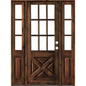 70 in. x 96 in. Alder 2 Panel Left-Hand/Inswing Clear Glass Red Mahogany Stain Wood Prehung Front Door w/Double Sidelite