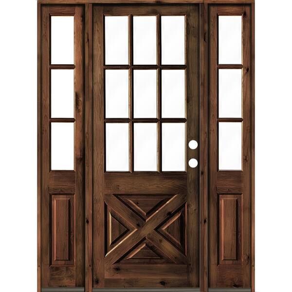 Krosswood Doors 70 in. x 96 in. Alder 2 Panel Left-Hand/Inswing Clear Glass Red Mahogany Stain Wood Prehung Front Door w/Double Sidelite