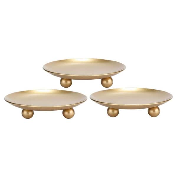 Afoxsos Gold Iron Plate Candle Holder, Decorative Iron Pillar Candle Holder, Candle Stand for Wax Set of 3
