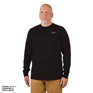 Men's Large Black Cotton/Polyester Long-Sleeve Hybrid Work T-Shirt