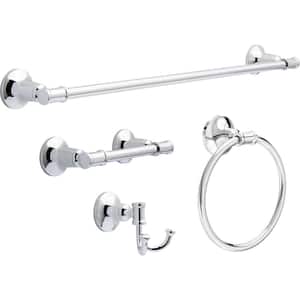 Chamberlain 4-Piece Bath Hardware Set 24 in. Towel Bar, Toilet Paper Holder, Towel Ring, Towel Hook in Polished Chrome
