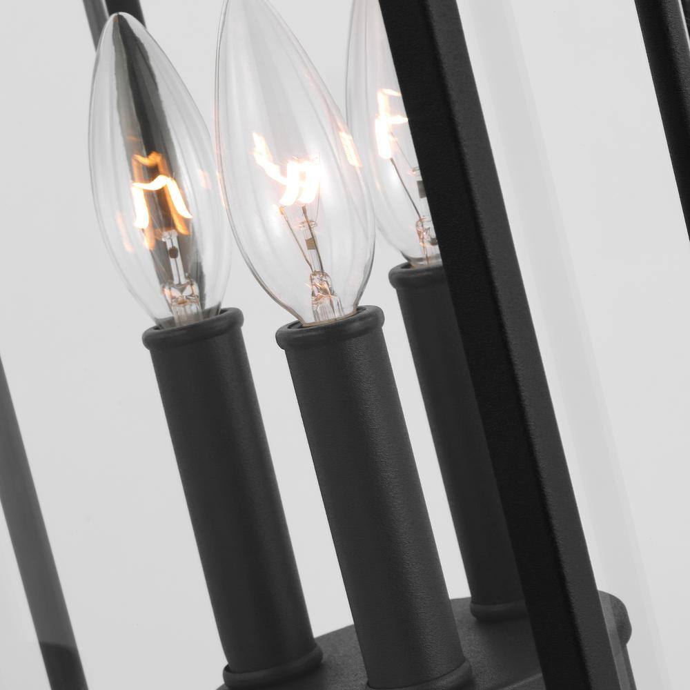 Verdae Black Three-Light Post Lantern with Clear Seeded Glass