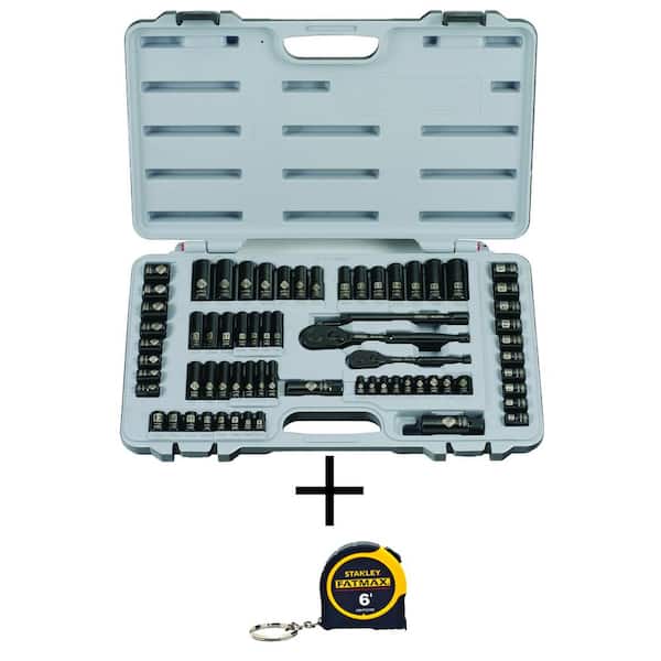 Stanley Socket Set Kit 69-Piece Ratchet Tool Laser-Etched Black Chrome NEW 