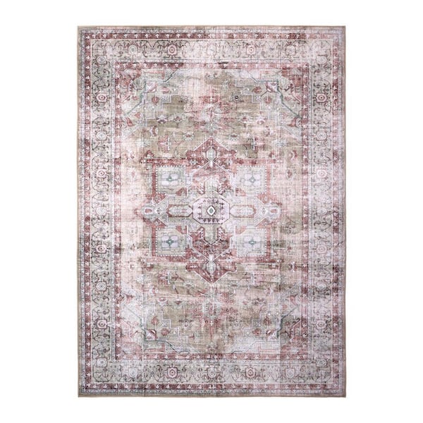 Machine Washable Paisley Desert Rose 5 ft. x 7 ft. Kitchen/Bedroom/Living Room Indoor Area Rug