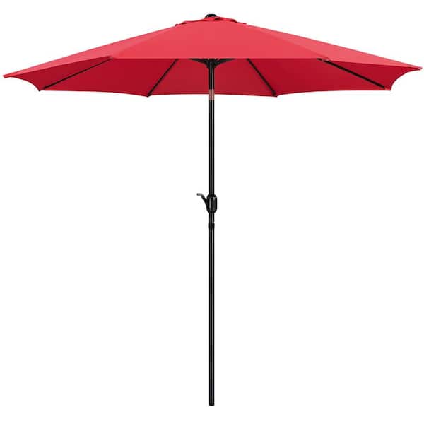 Yaheetech 10 ft. 8 Ribs Market Umbrella wtih Push Button Tilt  Patio Umbrella and Crank Red