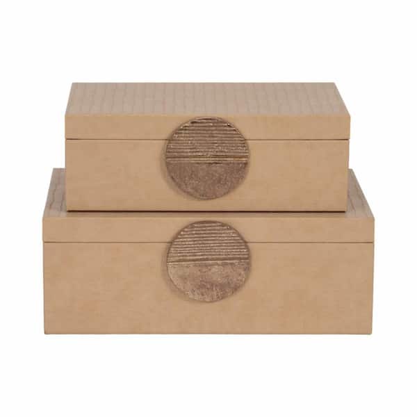 Liv & Skye Gold 12/14 in. Wood/Faux Leather Croc Decorative Box (Set of 2)
