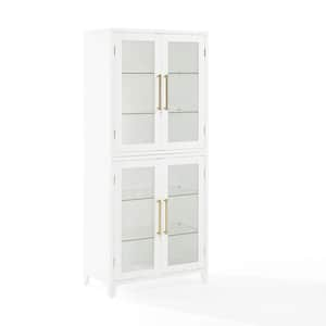 Roarke White Engineered Wood 30 in. Pantry Cabinet with Glass Doors