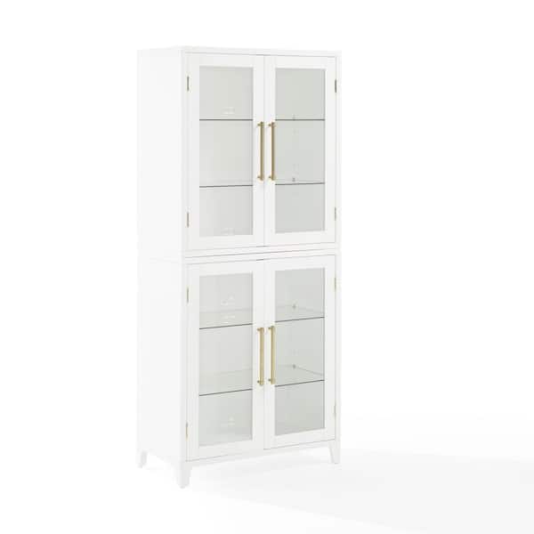 CROSLEY FURNITURE Roarke White Engineered Wood 30 in. Pantry Cabinet with Glass Doors