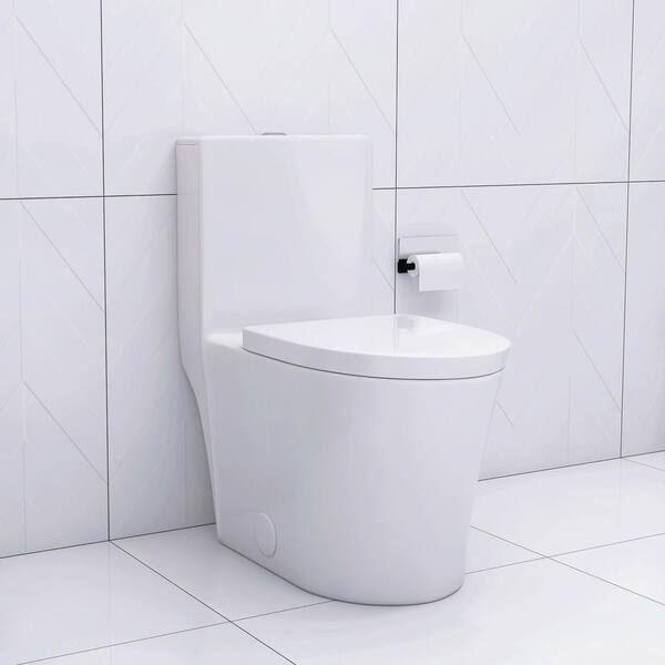 1-Piece Elongated Dual-Flush 1.28 GPF/0.88 GPF High Efficiency Skirted Toilet All-in-One Toilet in White Seat Included